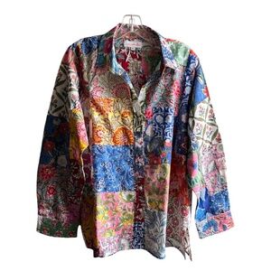 Mary Marshmallow Floral Patchwork Cotton Button Front Blouse
